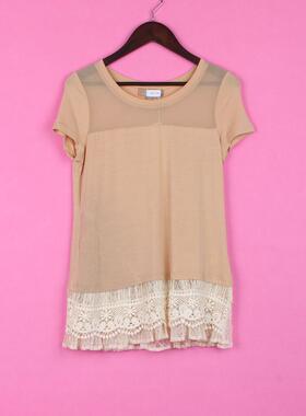 [徐]一城系列62YCHY260女夏季套头短袖拼接花边雪纺衫上衣