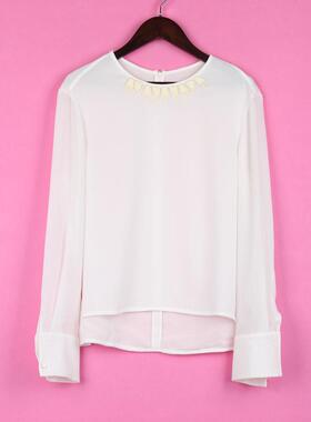 [徐]包邮三系列70SC110女春夏秋长袖休闲白色雪纺衫透明上衣