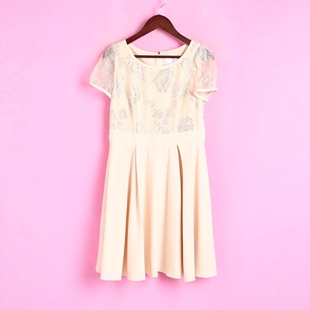 套头圆领短袖 R系列142029库存清仓女夏季 百褶纤维连衣裙 徐08