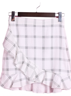 【徐07】香蕉系列124XJBB363上新女夏百搭荷叶边格子学院风短半裙