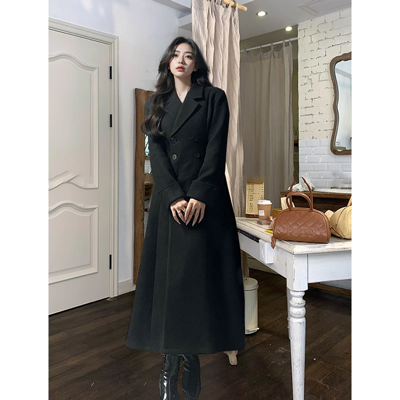 张元英 冬装新款氛围感极简通勤女主穿搭毛呢大衣女中长款连衣裙
