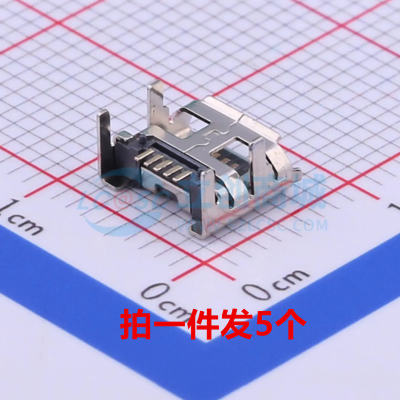 U254-051N-4BH806 USB 2.0连接器 Micro-B母座 卧贴/5P 卷边 有柱