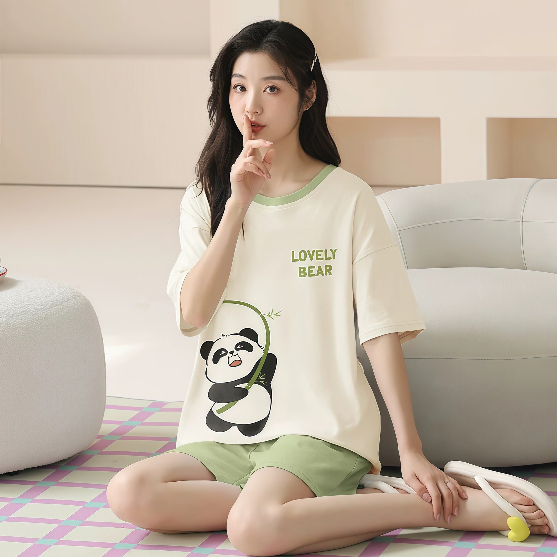 新款睡衣女夏季薄款短袖短裤卡通可爱胖妹妹学生加肥加大码家居服