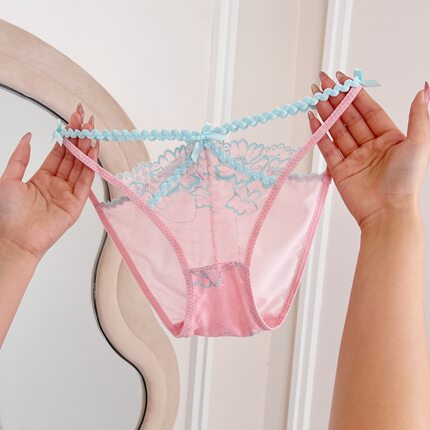 迷离交错*原创气质风撞色蕾丝内裤女性感镂空纯欲棉档透气三角裤