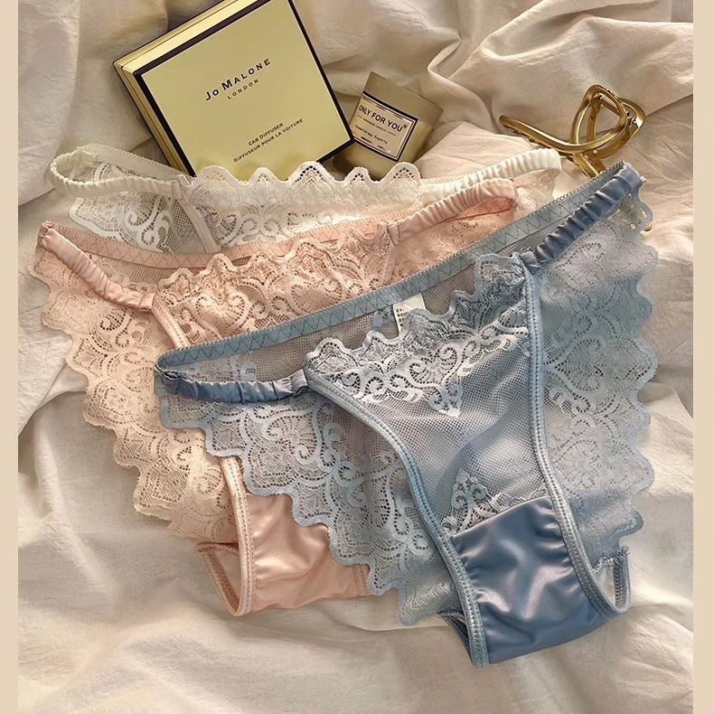 性感透明镂空中低腰细带纯欲蕾丝内裤女少女三角裤薄透气纯棉