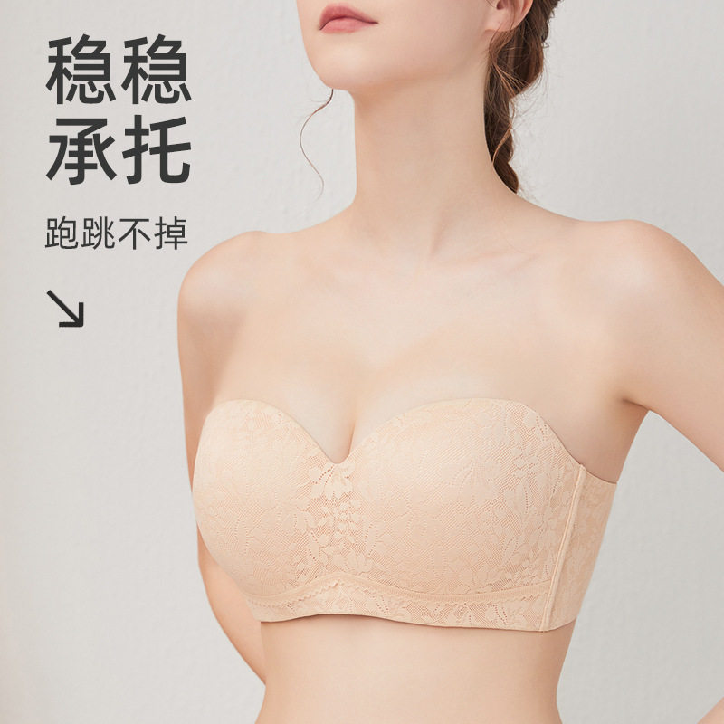 性感无肩带抹胸防滑女士内衣大胸薄款胸罩聚拢文胸bra透气轻薄礼