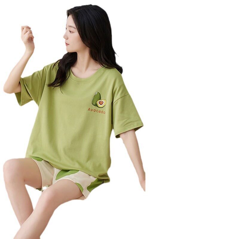 PLD清纯棉带胸垫睡衣女夏季短袖短裤韩版卡通可爱甜美少女家居服