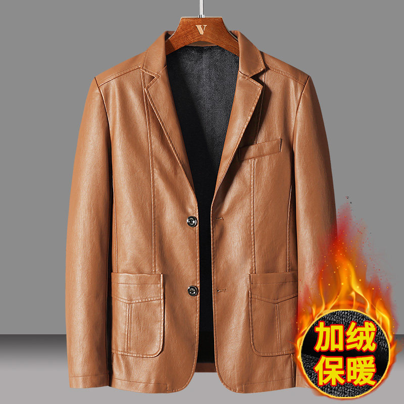 枫裳依舍新男士西装领机车皮夹克