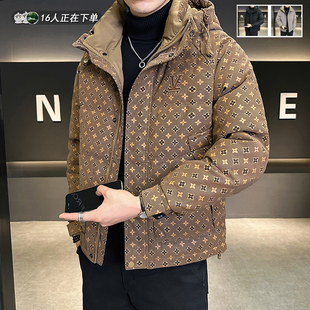 羽绒服男冬季2025新款高端正品暗花连帽防寒轻薄加厚鸭绒冬装外套