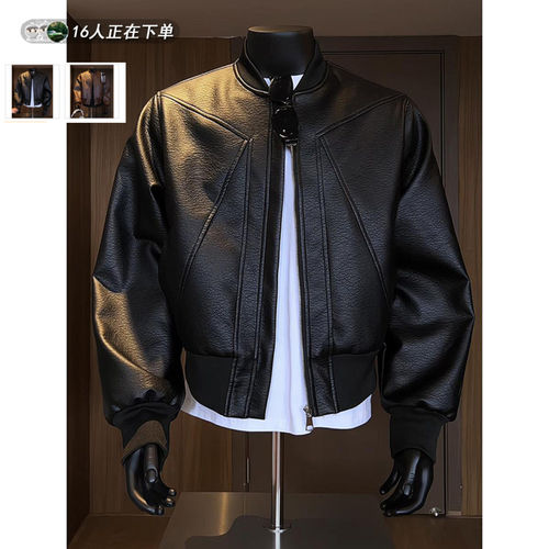 拼接皮衣外套男款秋季高级感