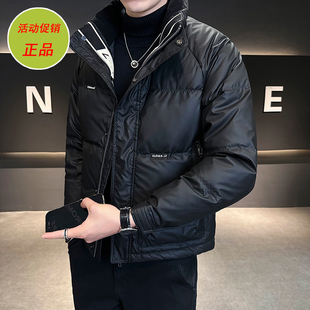 白鸭绒羽绒服男加厚正品冬装潮流2025新款男士立领短款男装皮外套