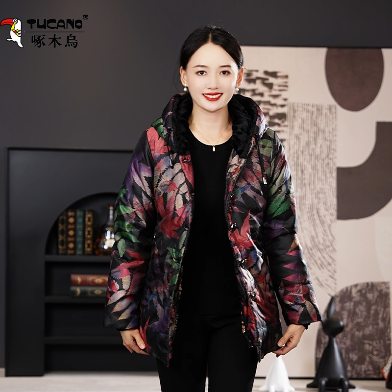 啄木鸟中老年妈妈装加厚连帽羽绒服内胆可拆卸外套