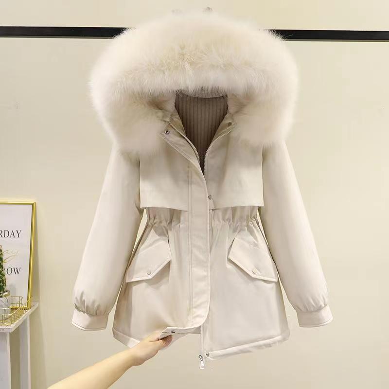 外贸派克服女中长新款冬季宽松韩版加绒加厚棉衣洋气棉袄工装