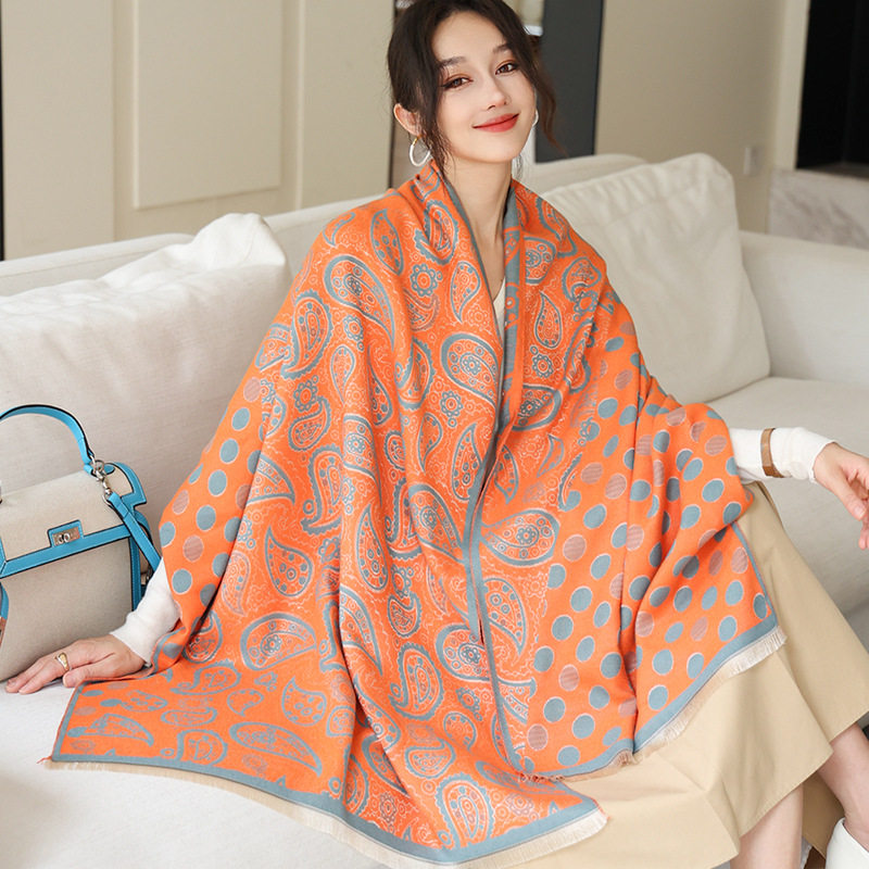 秋冬季新款围巾女加厚提花百搭仿羊绒欧美风时尚围脖冬天保暖