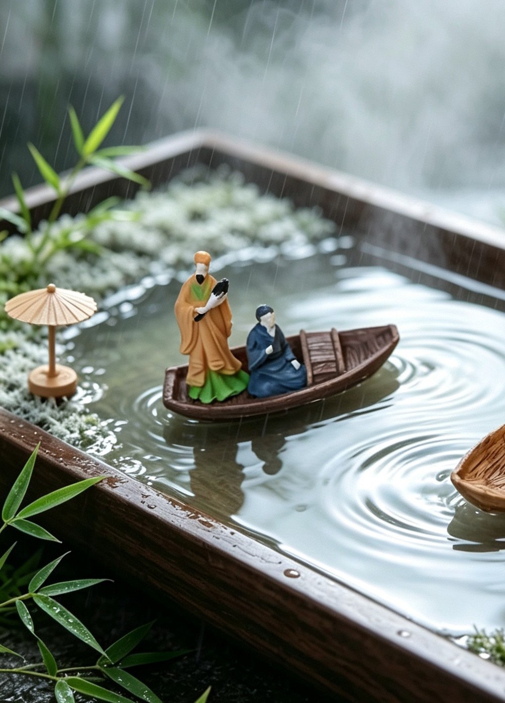 可水上漂浮小船迷你诸葛亮李白古风人物小摆件  禅意茶盘造景装饰