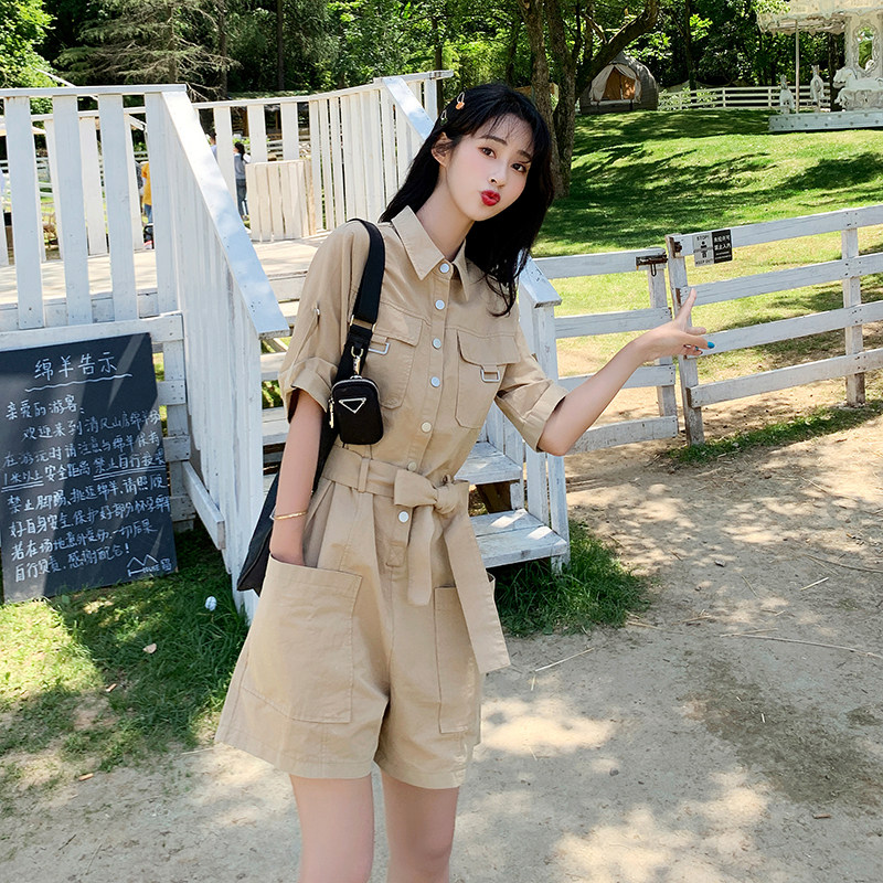 大货2022工装连体裤女夏宽松短裤连衣裤29058P80控138,女装连体裤,艾青服饰