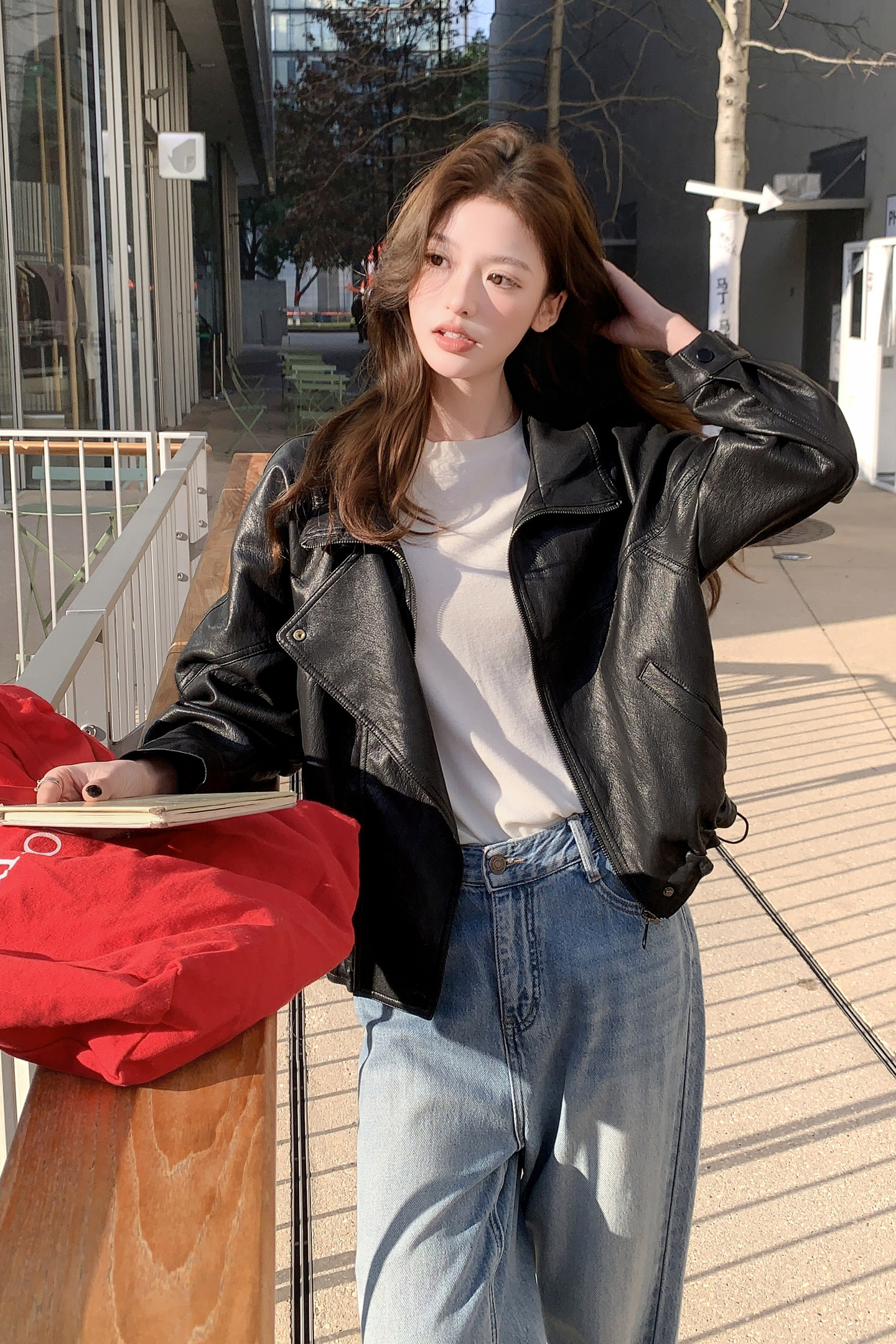 2026新款现货韩版宽松皮衣外套1535207P160K258,女装皮衣,艾青服饰