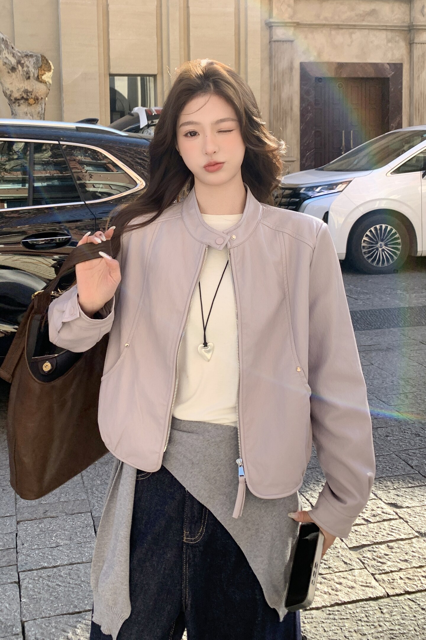 2026新款现货韩版立领皮衣外套1535201P155K248,女装皮衣,艾青服饰