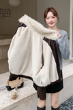 新款现货羊羔毛毛领PU皮外套加绒保暖棉服潮1536641P165K238，女装皮衣，艾青服饰