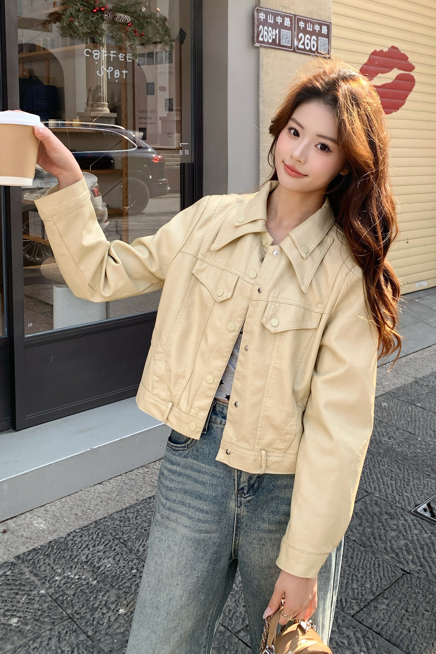 2026新款现货韩版双领皮衣外套1535208P150K248,女装皮衣,艾青服饰
