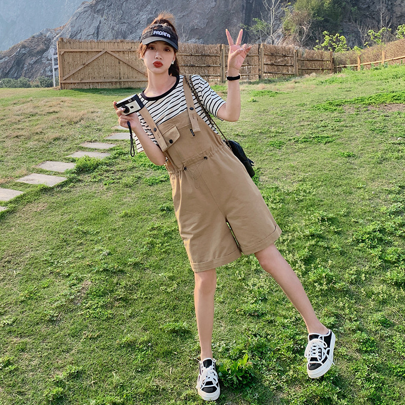 韩版时尚减龄工装背带裤女2025夏季新款日系宽松显瘦设计感连体裤图片