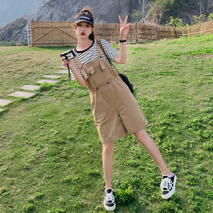韩版时尚减龄工装背带裤女2025夏季新款日系宽松显瘦设计感连体裤图片