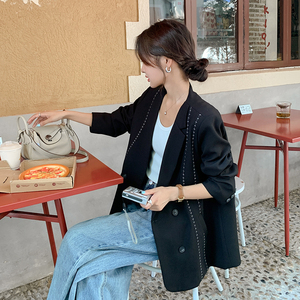 黑色轻熟风时尚气质职业西服女春秋新款小个子休闲显瘦小西装外套图片