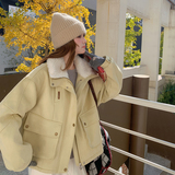 现货加色冬季新款麂皮绒皮毛外套1536644P200K288，女装短外套，艾青服饰