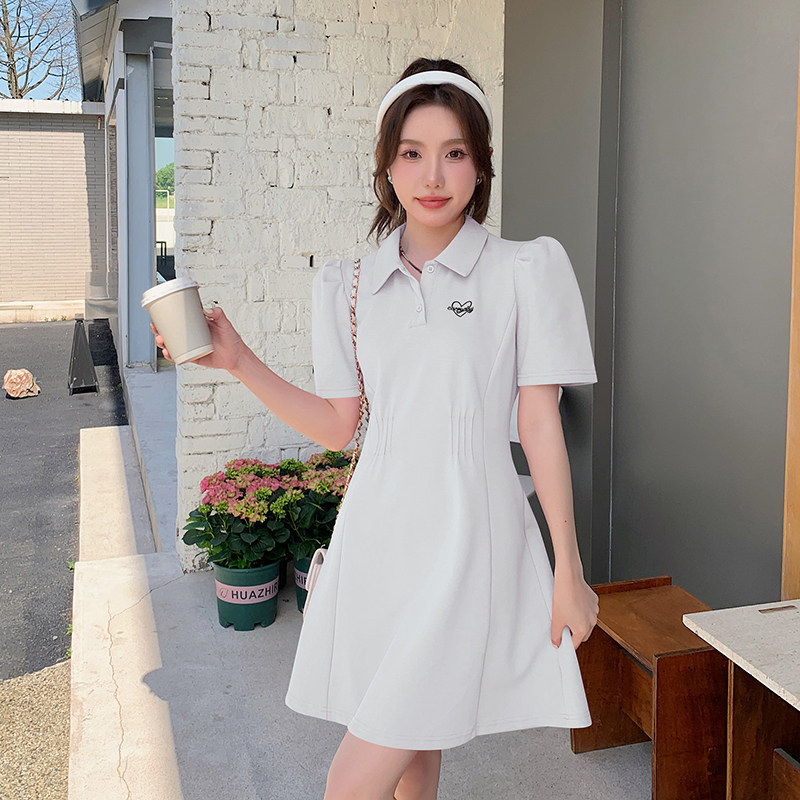 粉色休闲polo连衣裙女夏2025新款小个子高级感洋气减龄收腰a字裙,女装连衣裙,艾青服饰