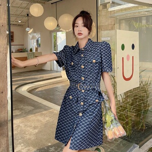 现货主推 工艺牛仔字母提花连衣裙小香风2292P100控148图片