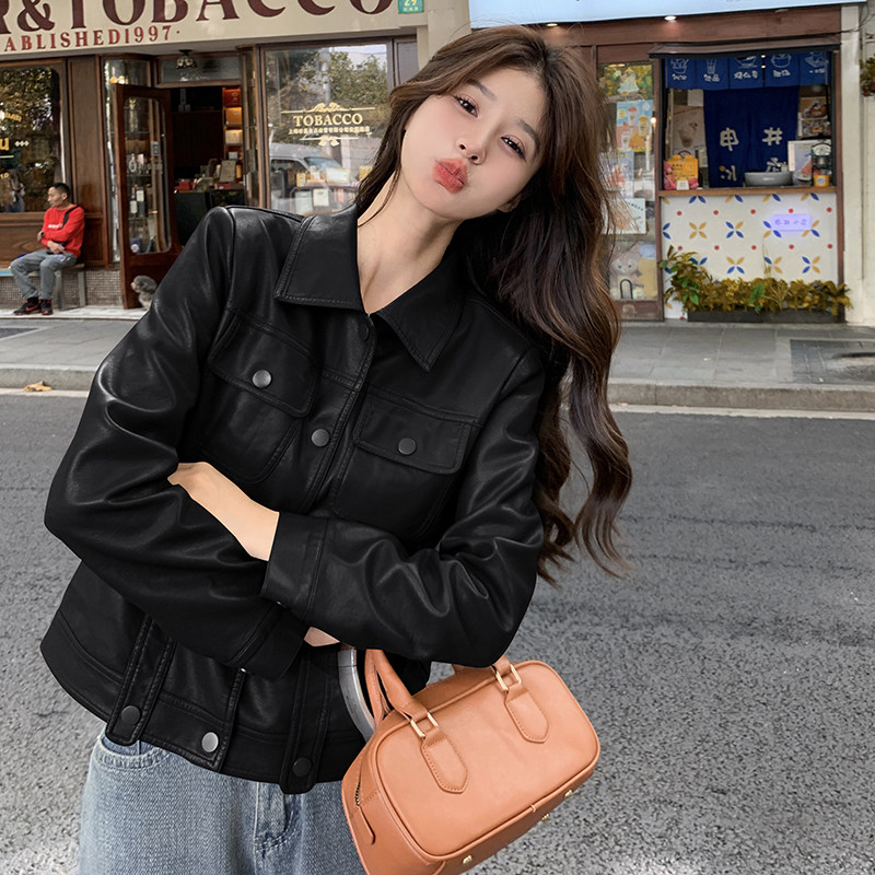 棕色美拉德皮衣外套女春秋2025新款今年流行休闲短pu皮机车夹克图片