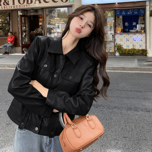 棕色美拉德皮衣外套女春秋2025新款今年流行休闲短pu皮机车夹克图片