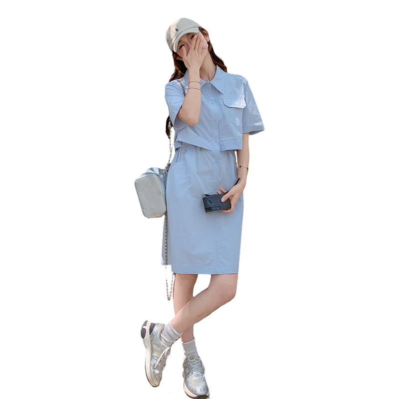 韩版时尚休闲简约气质衬衫裙女2025夏新款工装风小个子百搭连衣裙,女装连衣裙,艾青服饰