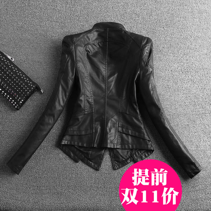 修身显瘦机车皮衣女春秋冬百搭小外套短款皮夹克潮355P100控125，女装短外套，艾青服饰