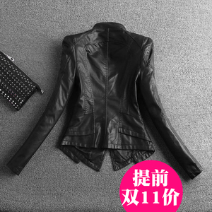 修身显瘦机车皮衣女春秋冬百搭小外套短款皮夹克潮 355P100控125,女装短外套,艾青服饰