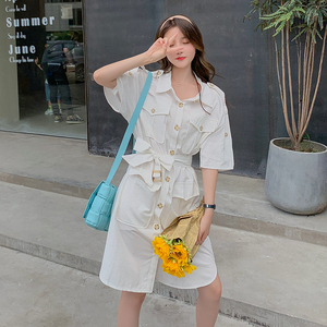 现货 夏棉麻工装气质衬衫女士时尚连衣裙165 61P80控138图片