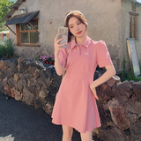 粉色休闲polo连衣裙女夏2025新款小个子高级感洋气减龄收腰a字裙，女装连衣裙，艾青服饰