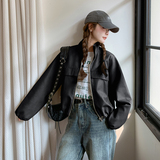 秋季新款现货短款灯笼袖复古皮衣外套1532605P130K198，女装皮衣，艾青服饰