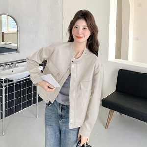 美式复古短款皮衣外套女2025春季新款高级感气质小个子机车风夹克图片
