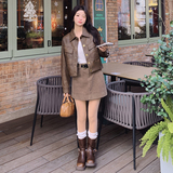 新款现货做旧复古色机车风皮衣外套2401P130控198，女装皮衣，艾青服饰