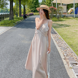 现货仿醋酸缎面时尚吊带连衣裙女内搭外穿背心裙487142P85控138，女装连衣裙，艾青服饰