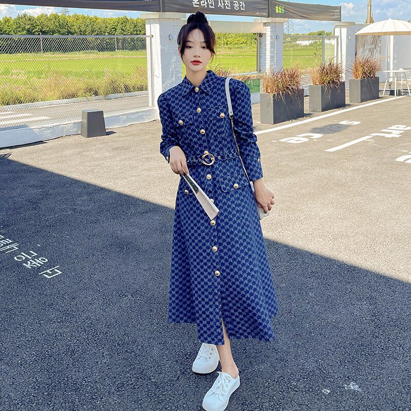 现货牛仔提花连衣裙字母裙29022318P120控17822301P130控198,女装连衣裙,艾青服饰