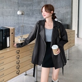 西装领翻领POLO领常规常规袖皮衣百搭短款休闲春秋显瘦气质网红，女装皮衣，艾青服饰