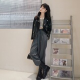 现货主推春秋皮夹克水洗PU皮机车服女外套212P130控188，女装皮衣，艾青服饰
