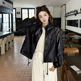 2026新款现货韩版抽绳立领皮衣外套1535211P150K248，女装皮衣，艾青服饰