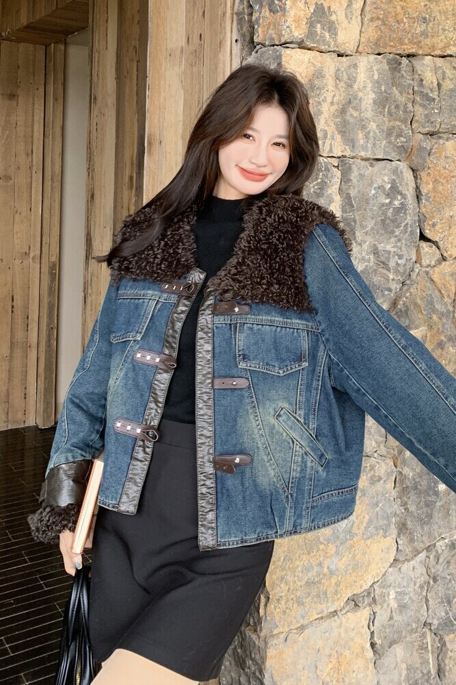 现货冬装百搭宽松显瘦牛仔服加棉女保暖派克服外套6652P205可98,女装短外套,艾青服饰