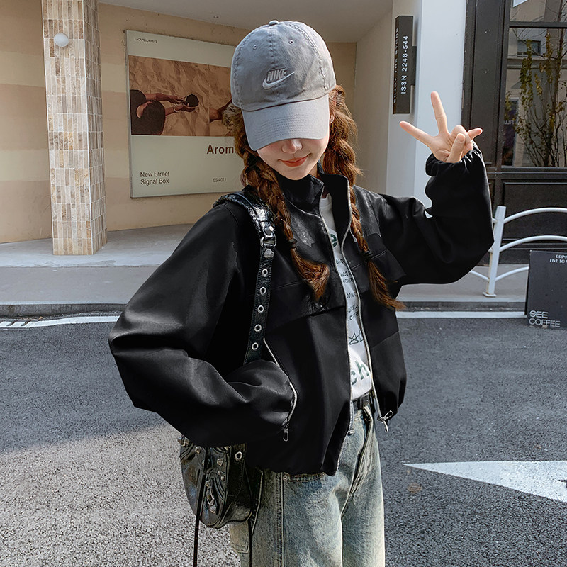 绿色休闲皮衣短外套女春季2025新款设计感小个子复古PU皮夹克上衣,女装皮衣,艾青服饰