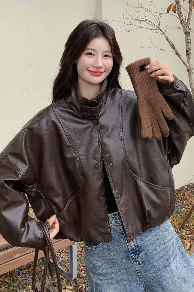 现货加绒毛领可拆卸冬新款宽松皮衣外套6651P175K248,女装皮衣,艾青服饰