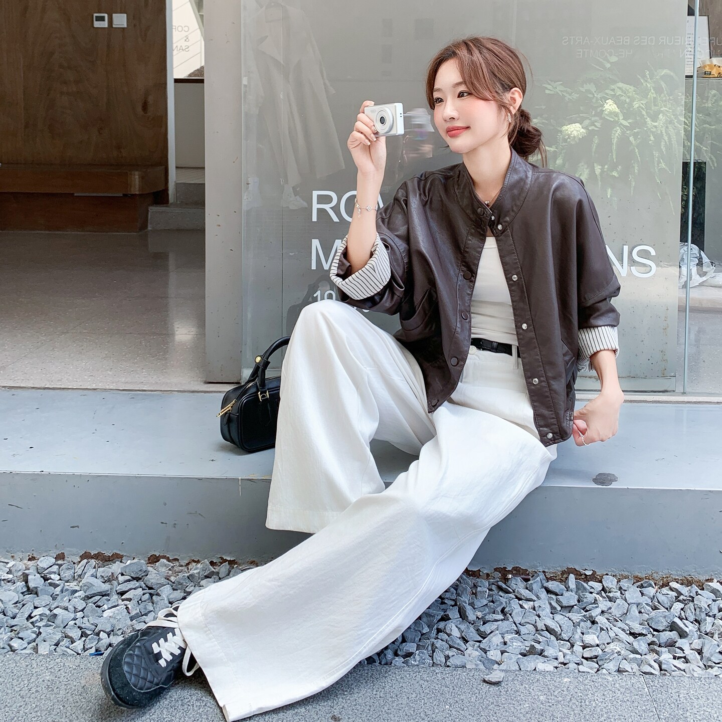 美式棕色短款机车服外套女春秋2025超火好看高级小众皮衣夹克上衣,女装皮衣,艾青服饰