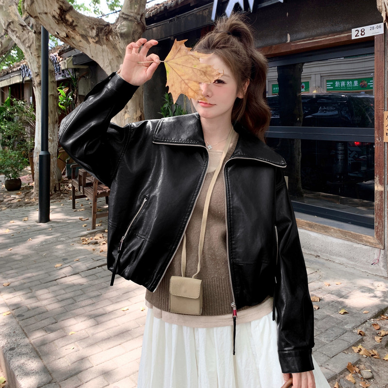 【】现货2026秋新款宽松皮衣外套1536609P145K198，女装皮衣，艾青服饰